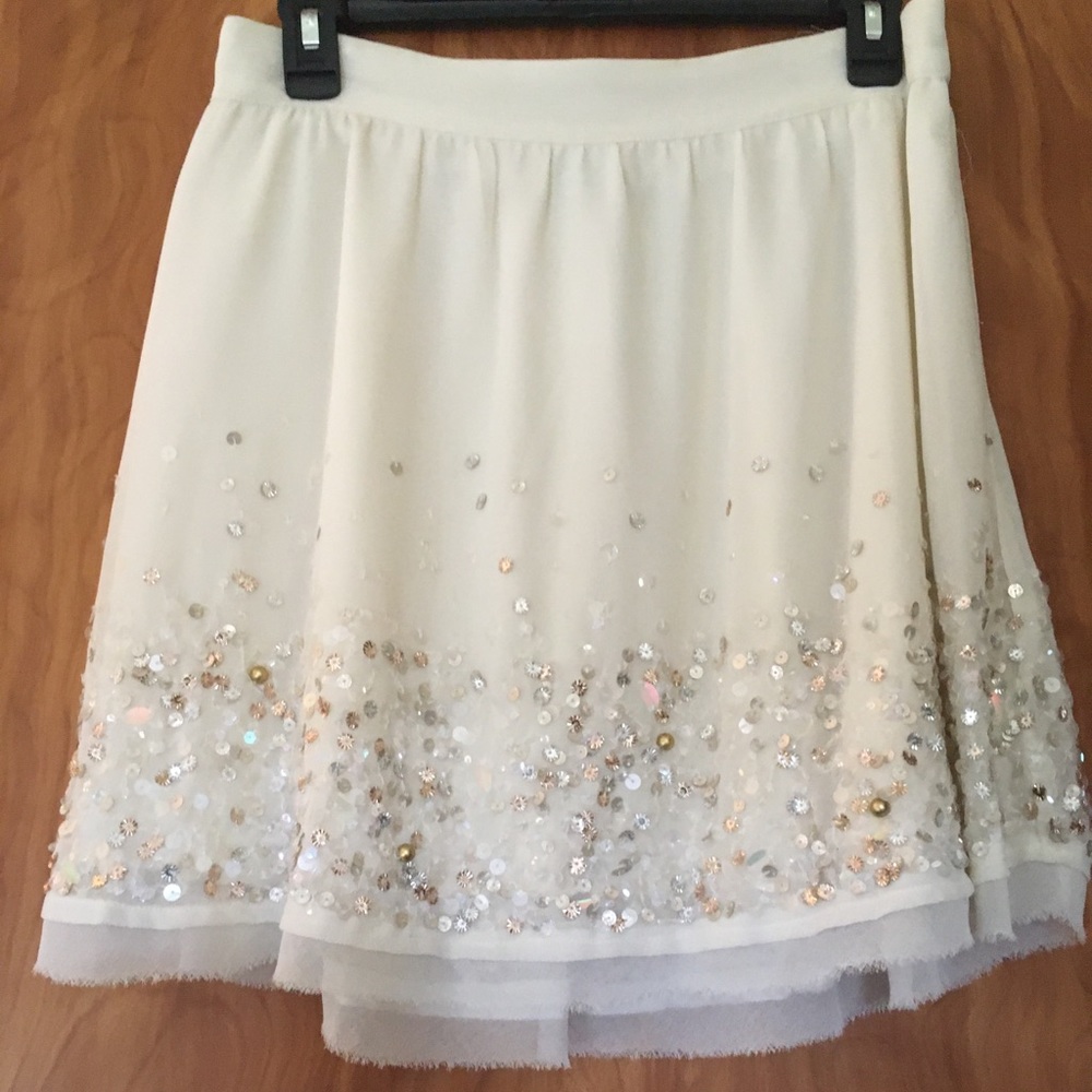 Anthropologie Cream Mini Skirt with Beading